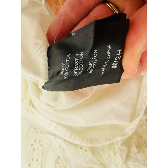 N12H White Cotton Eyelet Pure Peasant Three Quarter Sleeve Poppy Dress XS US 0 - Picture 13 of 16